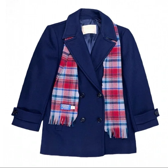 Pendelton Womens Virgin Wool Long Sleeve Peacoat Coat Navy Blue With Shawl 8